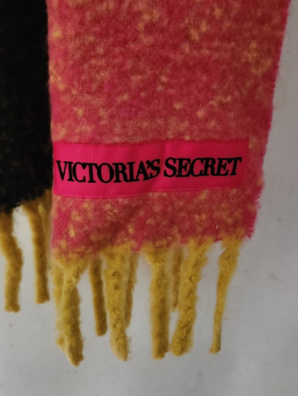 Victoria's Secret Pink and Yellow Fuzzy Fringe Scarf